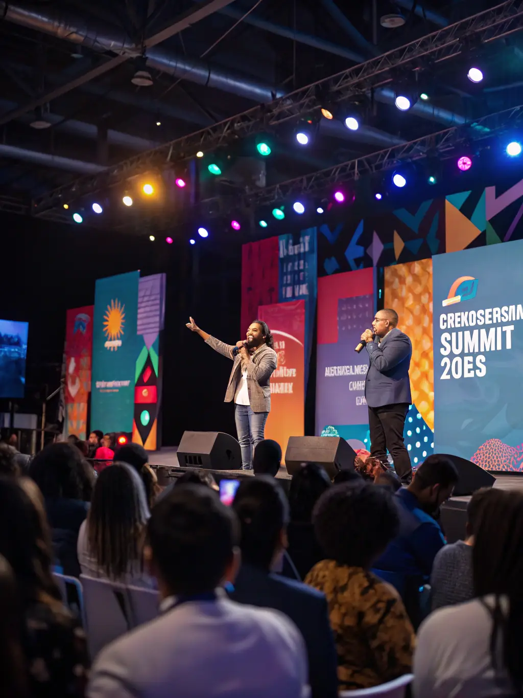 A vibrant image of a startup meet in Bangalore, India, showcasing young entrepreneurs pitching their ideas to investors and mentors.