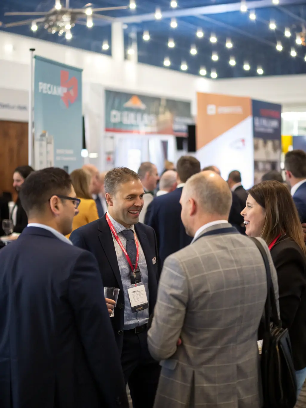 A professional photograph from the Corporate Gathering in Delhi, featuring a networking session with executives from various companies, emphasizing the formal yet engaging environment.