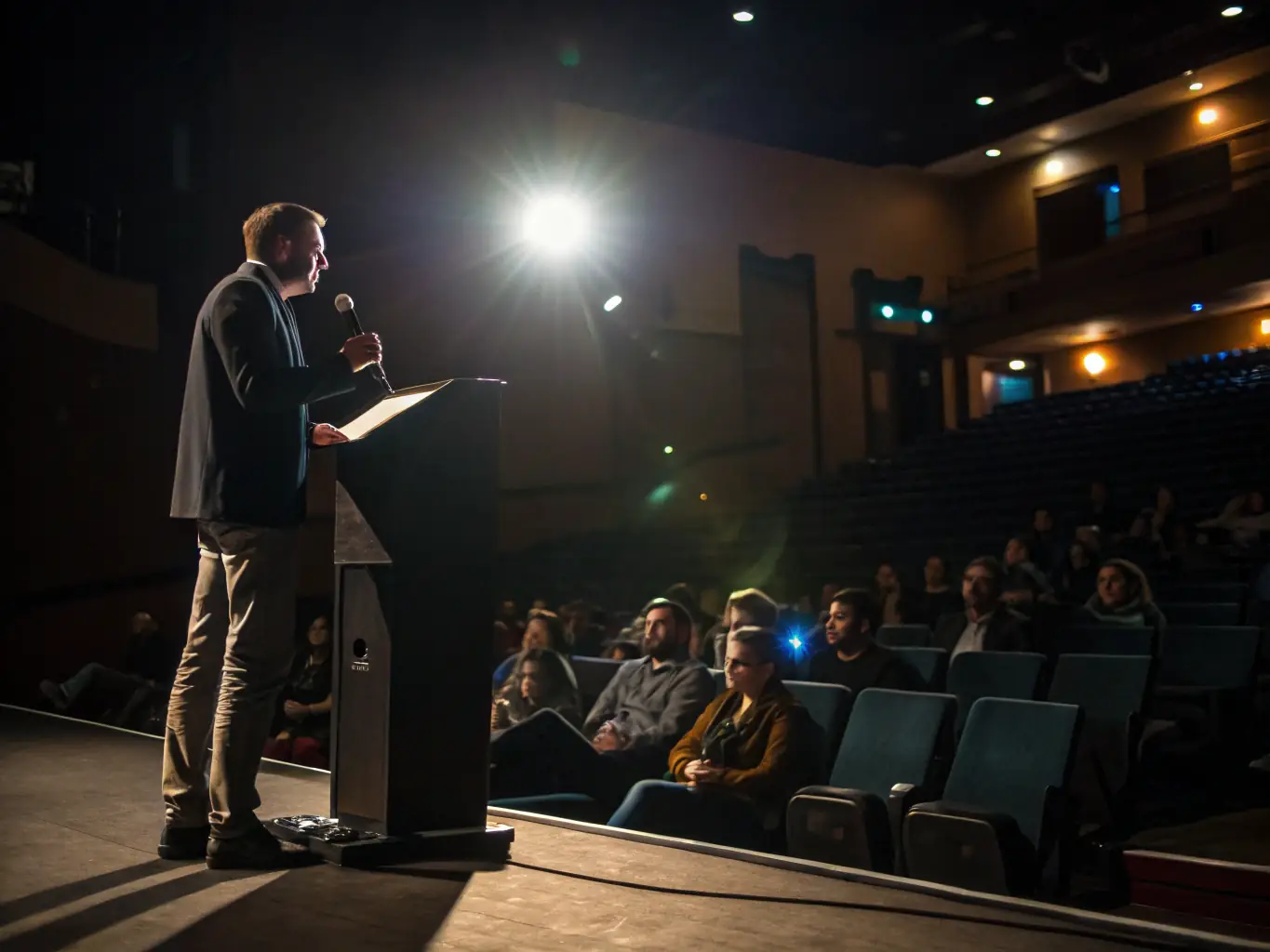 A photograph capturing a keynote speaker addressing a large audience at a past leadership summit in Mumbai, India. The speaker is engaging, and the audience is attentive.